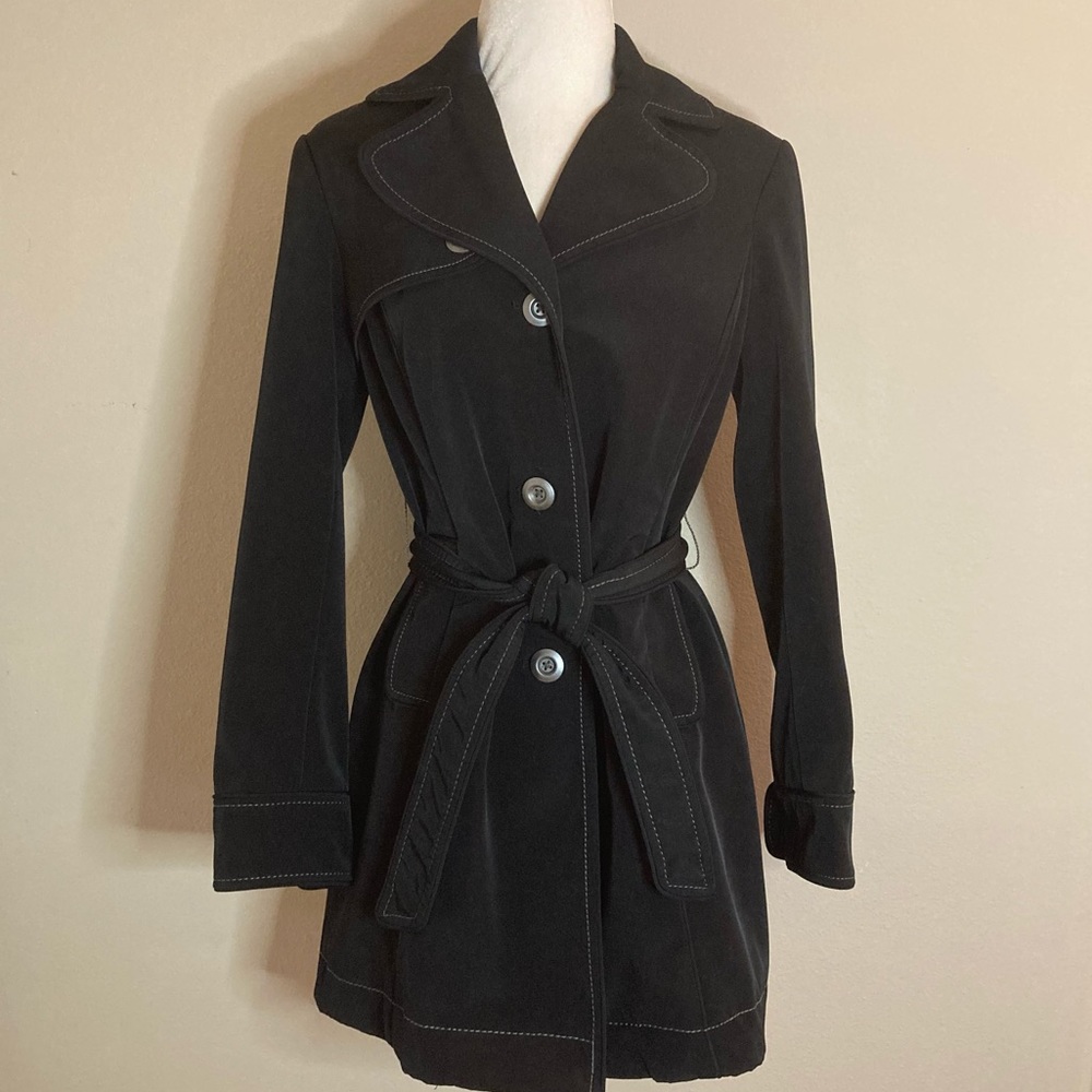 Merona Womens Black Trench Coat with Waist Tie
